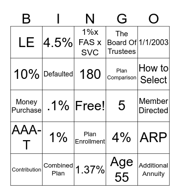 Retirement Plan Bingo Card