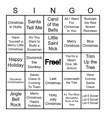 PCMS Holiday Music Bingo Challenge! Bingo Card