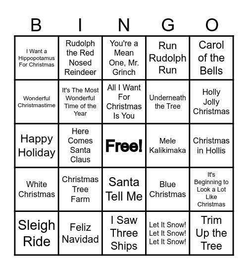 PCMS Holiday Music Bingo Challenge! Bingo Card