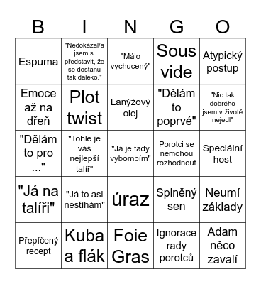 MasterChef ČR 2023 Bingo Card