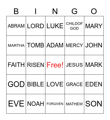 BIBLE Bingo Card