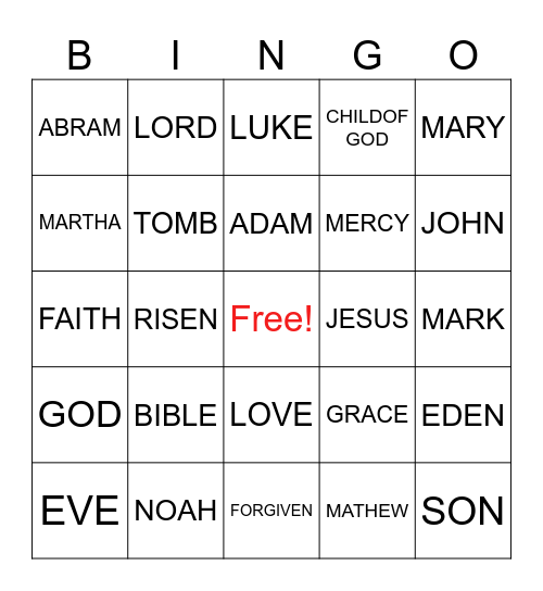 BIBLE Bingo Card