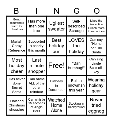 CHRISTMAS BINGO Card