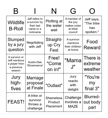 Survivor Bingo Card