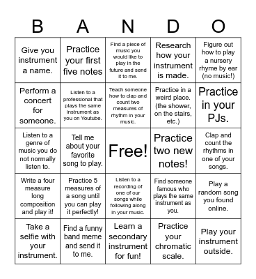 Band AMI 1 Bingo Card