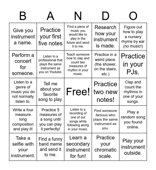 Band AMI 1 Bingo Card