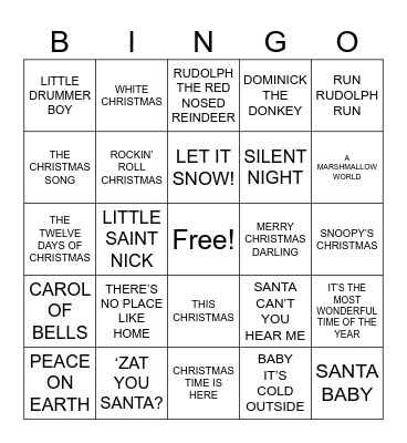 HOLIDAY MUSIC BINGO Card