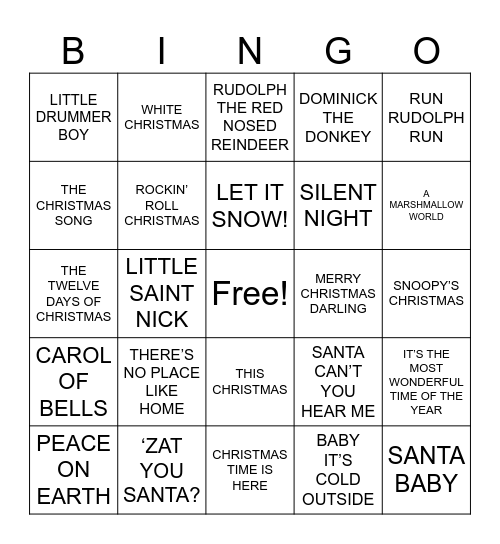 HOLIDAY MUSIC BINGO Card