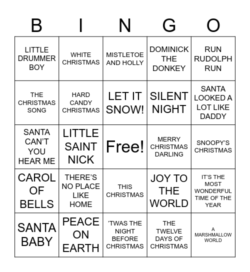 HOLIDAY MUSIC BINGO Card