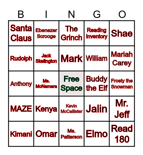 Period 7 Fall Bingo Card