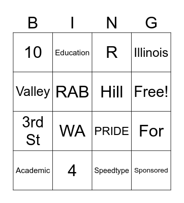 Very Cheerful Revelry (VCR) Bingo Card