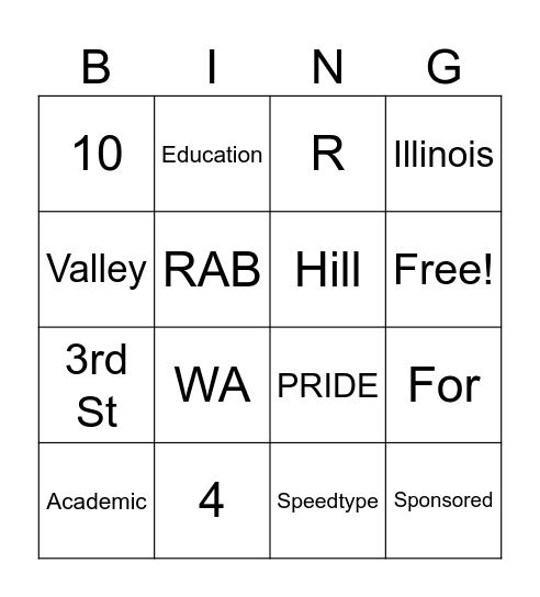 Very Cheerful Revelry (VCR) Bingo Card