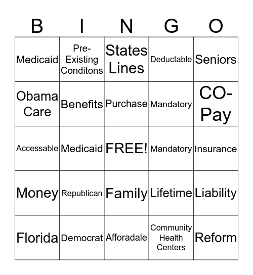 Health Care Reform Project! Bingo Card