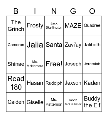 Period 4 Fall Bingo Card