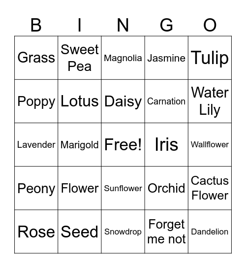 Flowers Bingo Card