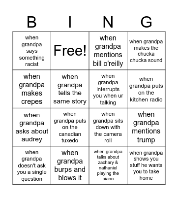 Xmas at Waynes Bingo Card