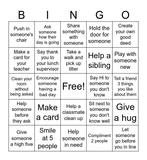 Friendly, Helpful, Considerate, and Caring Bingo Card