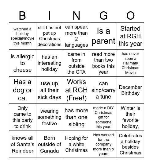 Christmas @ RGH Bingo Card
