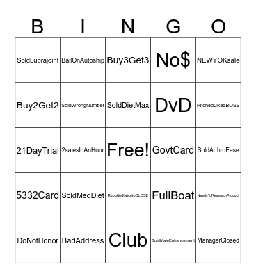 Wheres My Sales Bingo Card