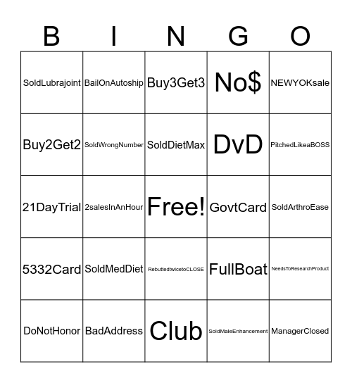 Wheres My Sales Bingo Card