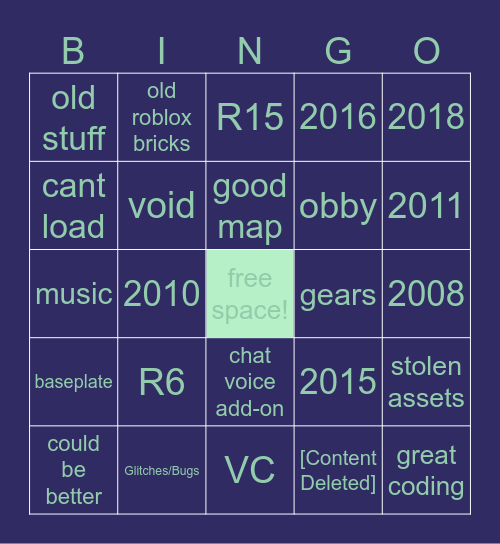 Roblox Random Game Bingo Card