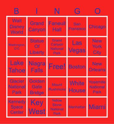 USA Roadtrip Bingo Card