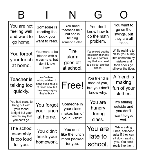 Problem solving bingo Card