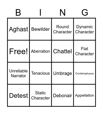 Vocabulary List #5 Bingo Card