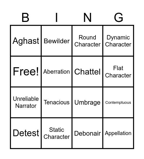 Vocabulary List #5 Bingo Card