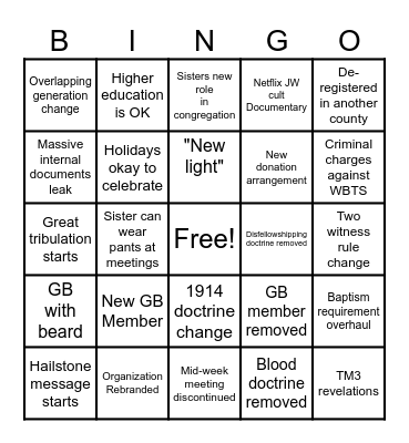 2024 Jehovah's Witnesses Bingo Card