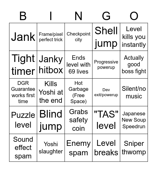 DGR Mario Maker Bingo Card