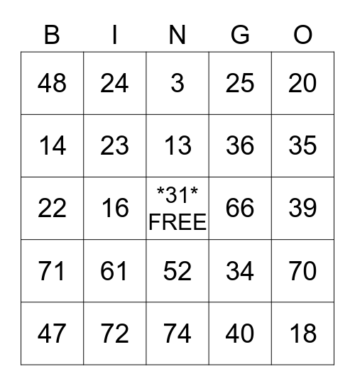 I LOVE Thirty-One BINGO! Bingo Card