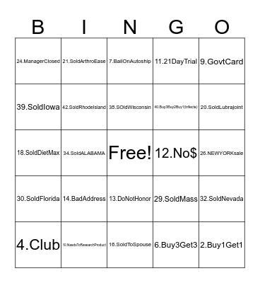 Wheres My Sales Bingo Card