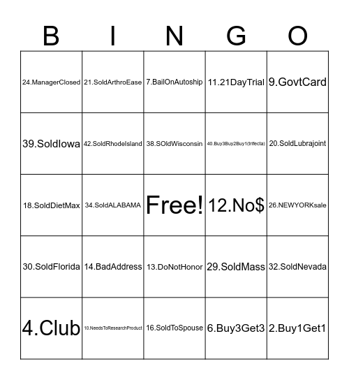 Wheres My Sales Bingo Card