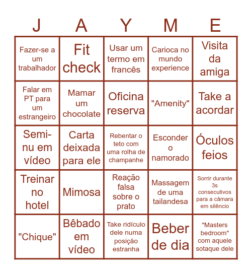 Jaime Bingo Card