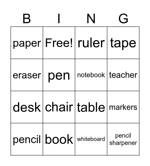 Classroom Bingo Card