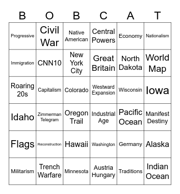 Bobcat Social Studies Bingo Card