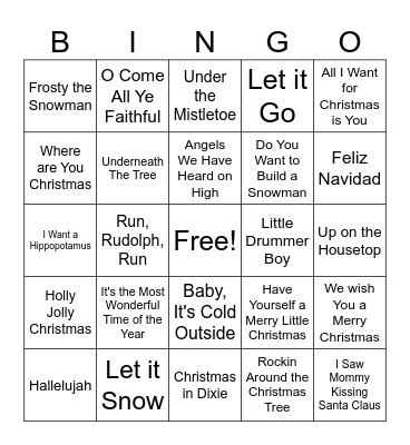 Christmas Music Bingo Card