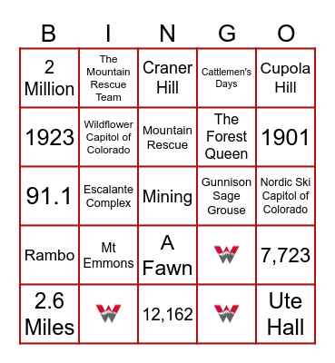 Western Ski Weekend Bingo Card