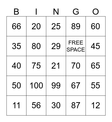 Number Bingo Card