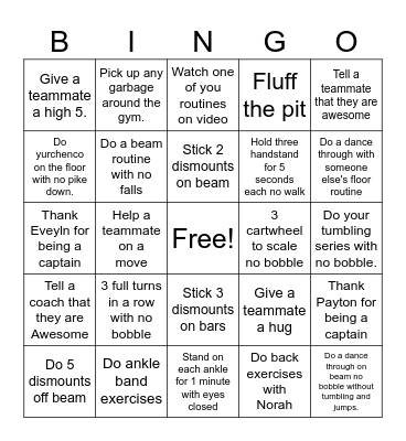 2023-24 Gymnastics Bingo Card