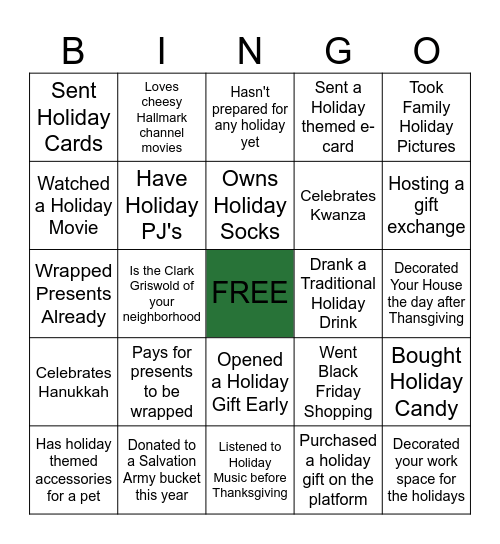 A-Team Hangout Holiday Bingo Card