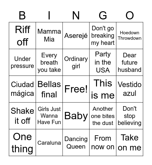 MUSIC BINGO! Bingo Card