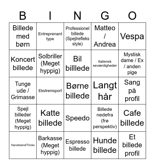 Nytårs Tinder Bingo Card