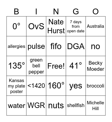 Derby Food Service Bingo 3 Bingo Card