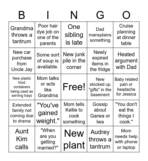 TO FAMILY XMAS 2023 Bingo Card