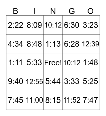 Clocks or Time Bingo Card