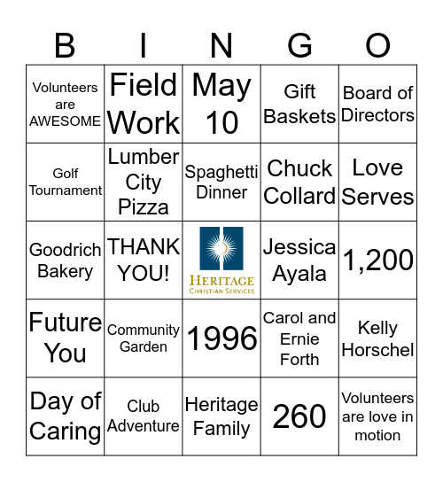 Volunteer Recognition Event Bingo Card