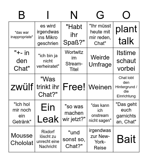 Weihnachtsstream Bingo Card