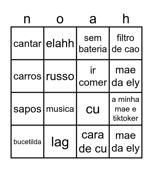 noah bingoh Bingo Card